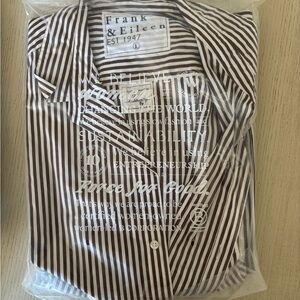 NEW Frank & Eileen Women’s Button-down Striped Shirt - Brown and White